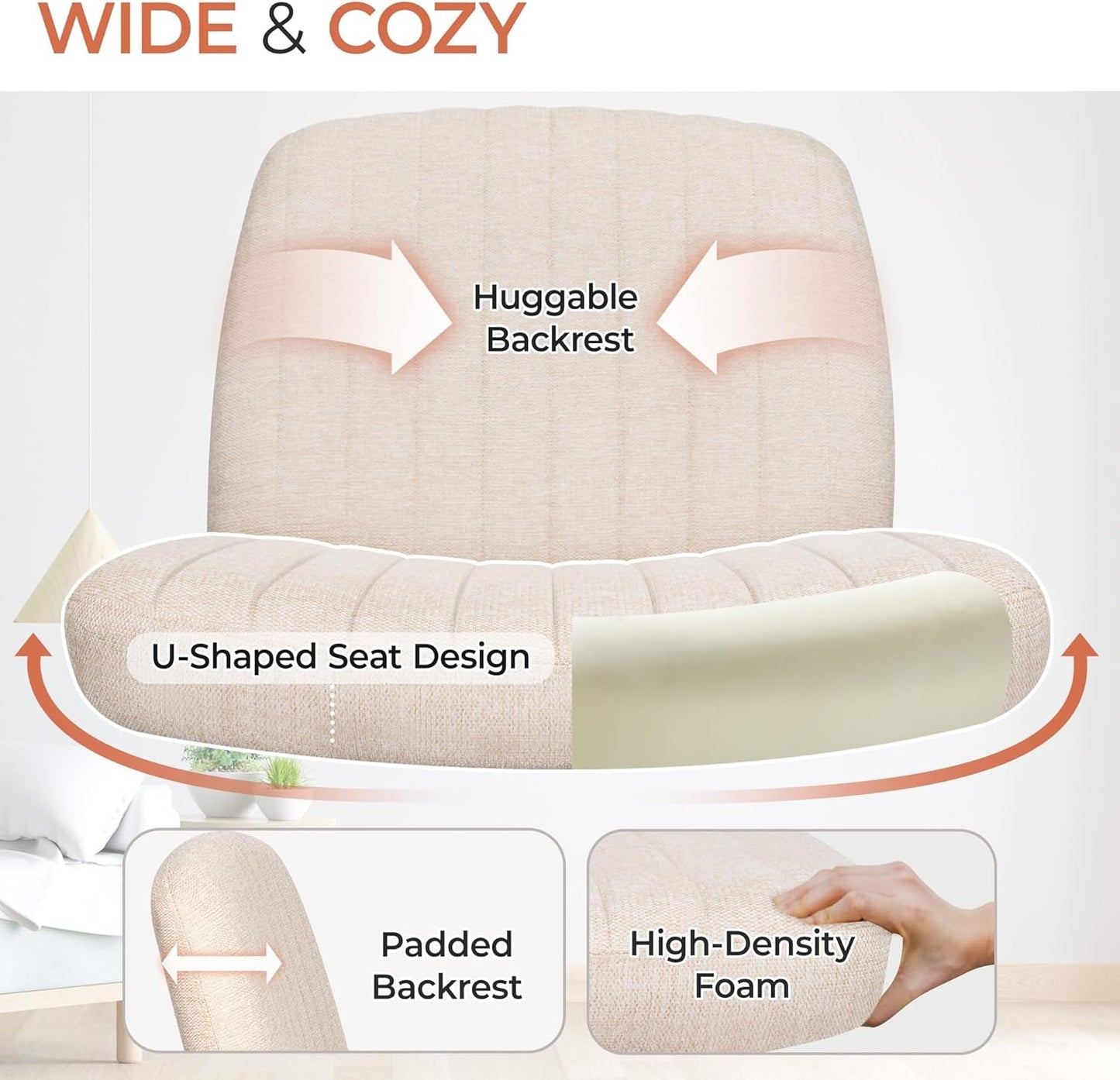 Beige Height Adjustable Swivel Office Desk Chair For Home Office