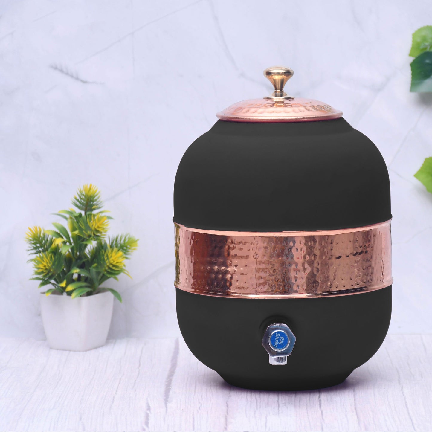 Pure Copper Water Dispenser with Silk Finish and Half Hammered Design 5 & 8 Liter | Colours Available - Red, Blue, Green, Yellow, Black, Gray