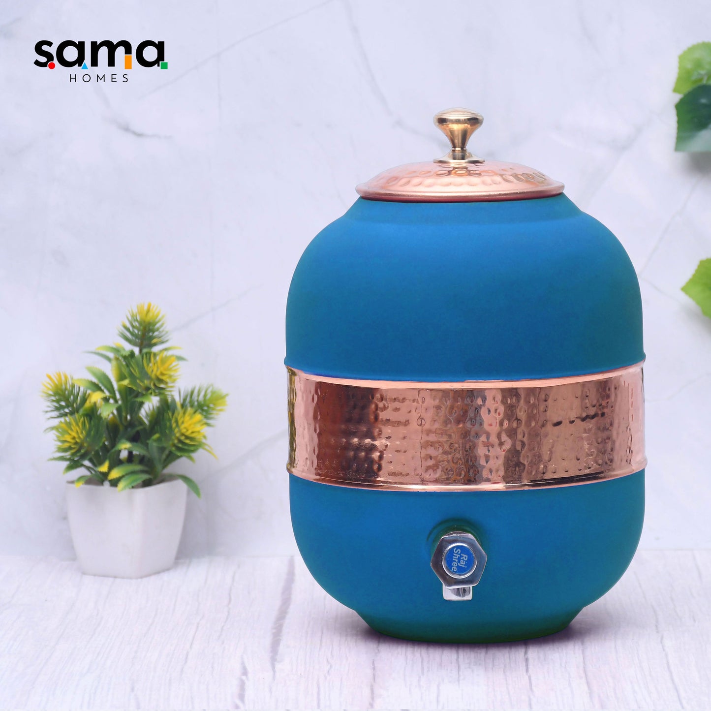 Pure Copper Water Dispenser with Silk Finish and Half Hammered Design 5 & 8 Liter | Colours Available - Red, Blue, Green, Yellow, Black, Gray