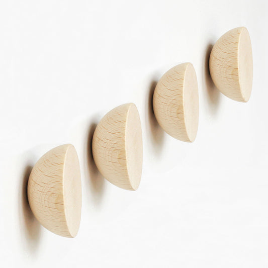 Round Beech Wood Coat Hook/Knob - Set of 4
