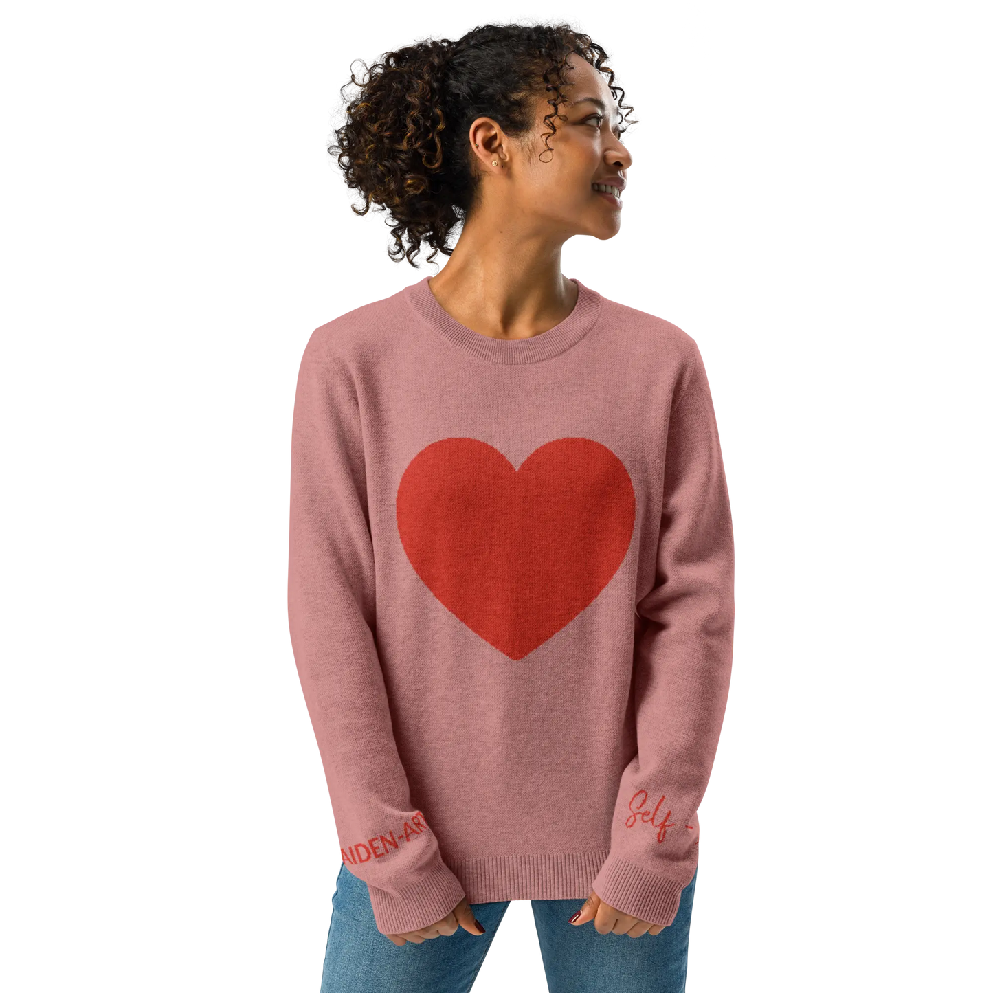 Heart Knitted crew neck sweater CORAL
