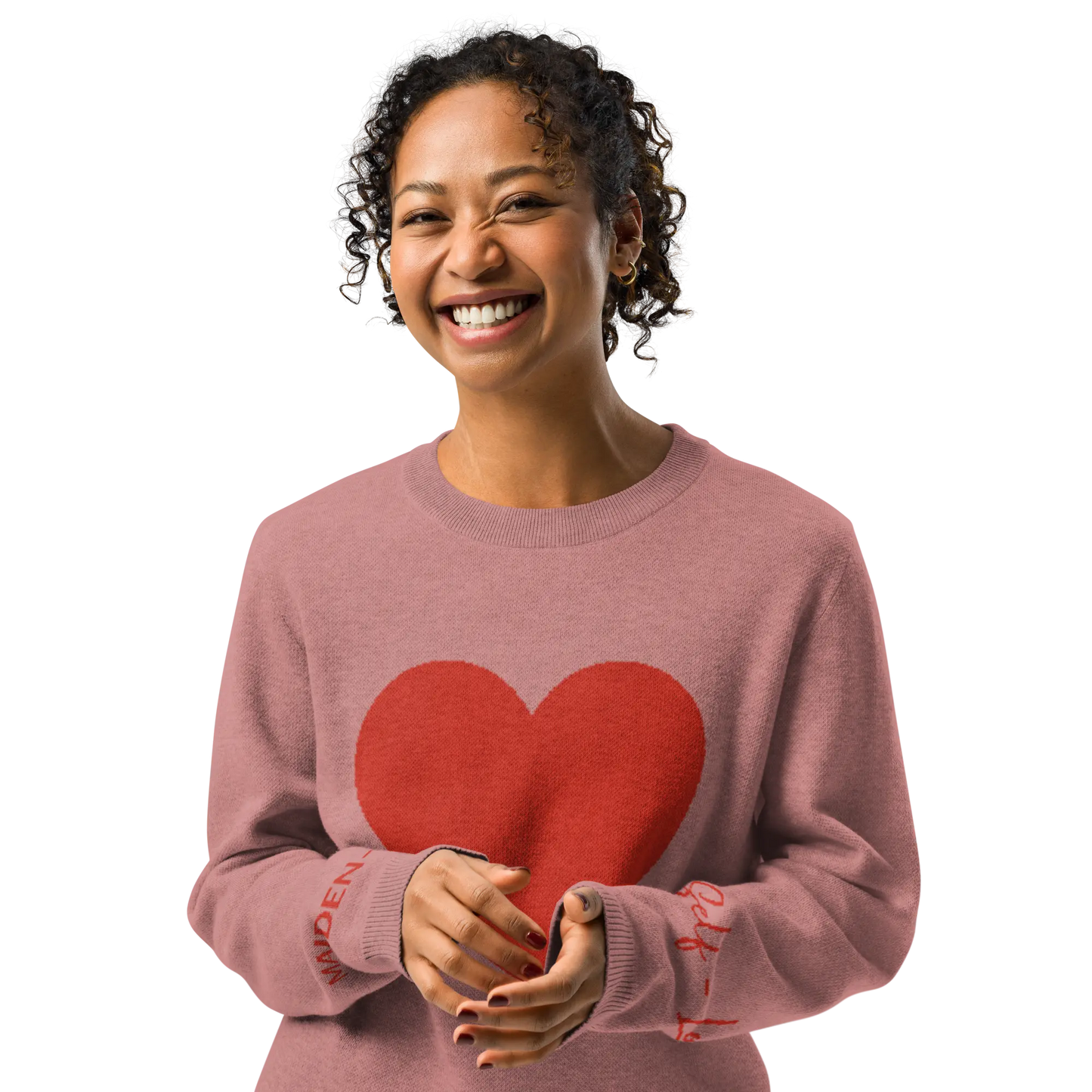 Heart Knitted crew neck sweater CORAL