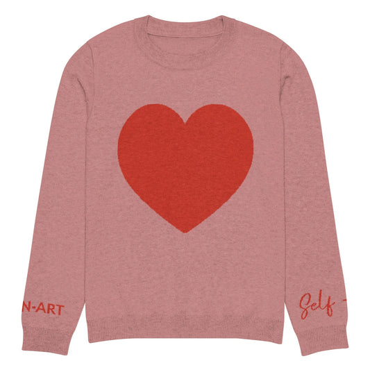 Heart Knitted crew neck sweater CORAL