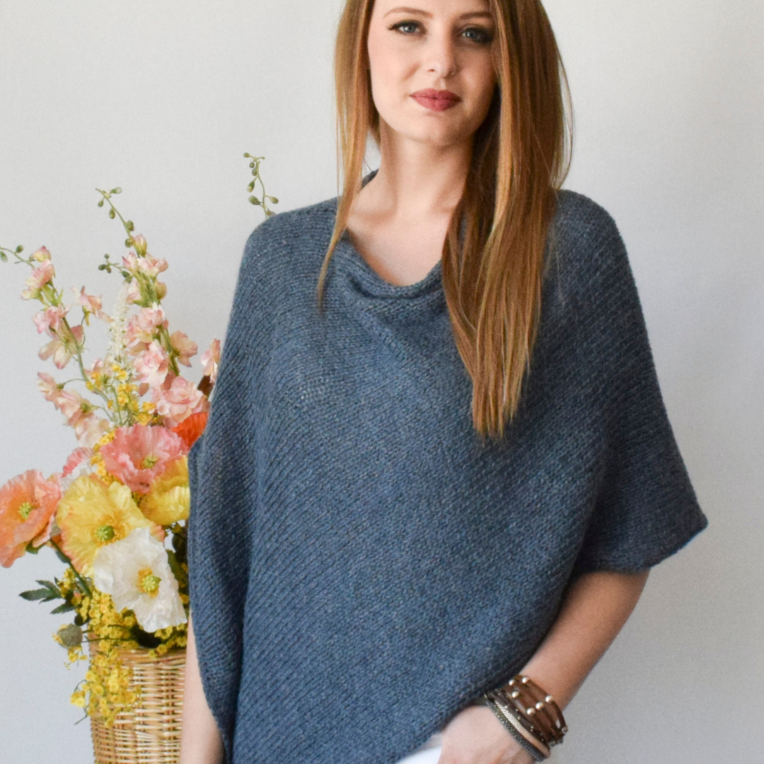 Salt and Pepper Alpaca Hand Knit Poncho Wrap