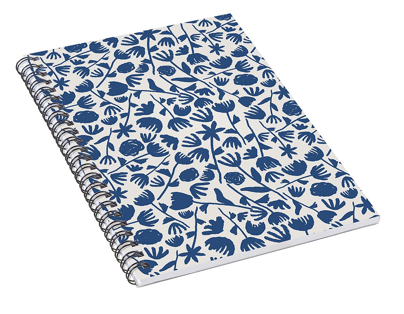 Dark Blue Floral Pattern - Spiral Notebook