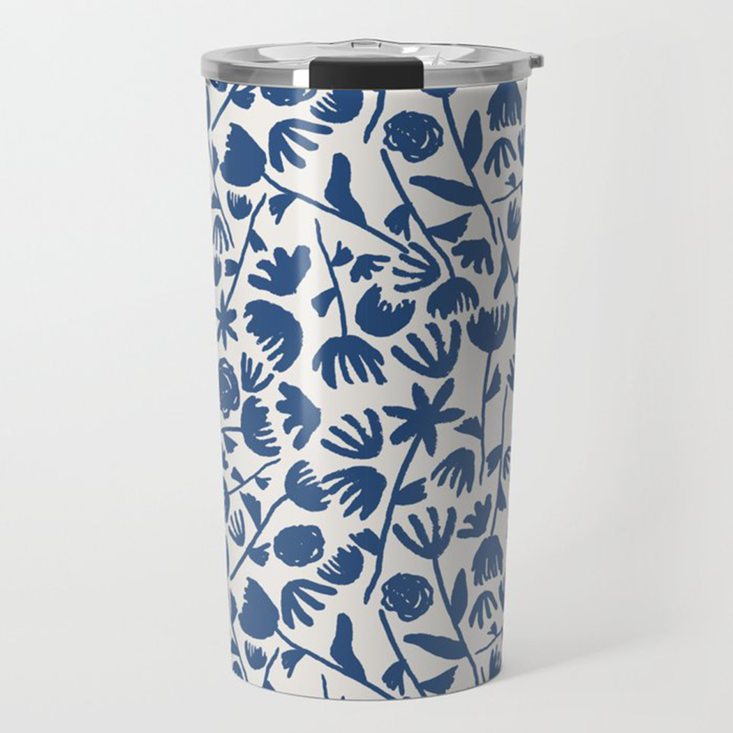 Dark Blue Floral Travel Mug