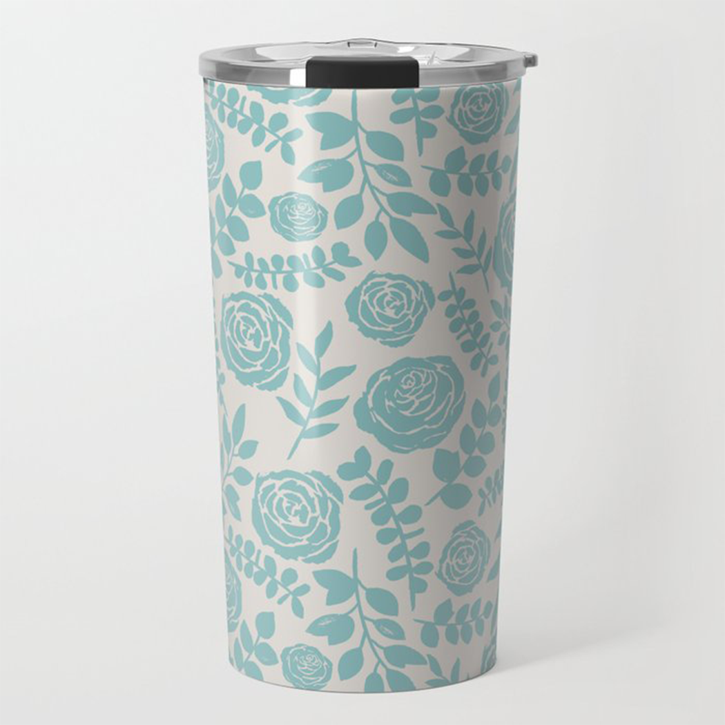 Baby Blue Floral Travel Mug