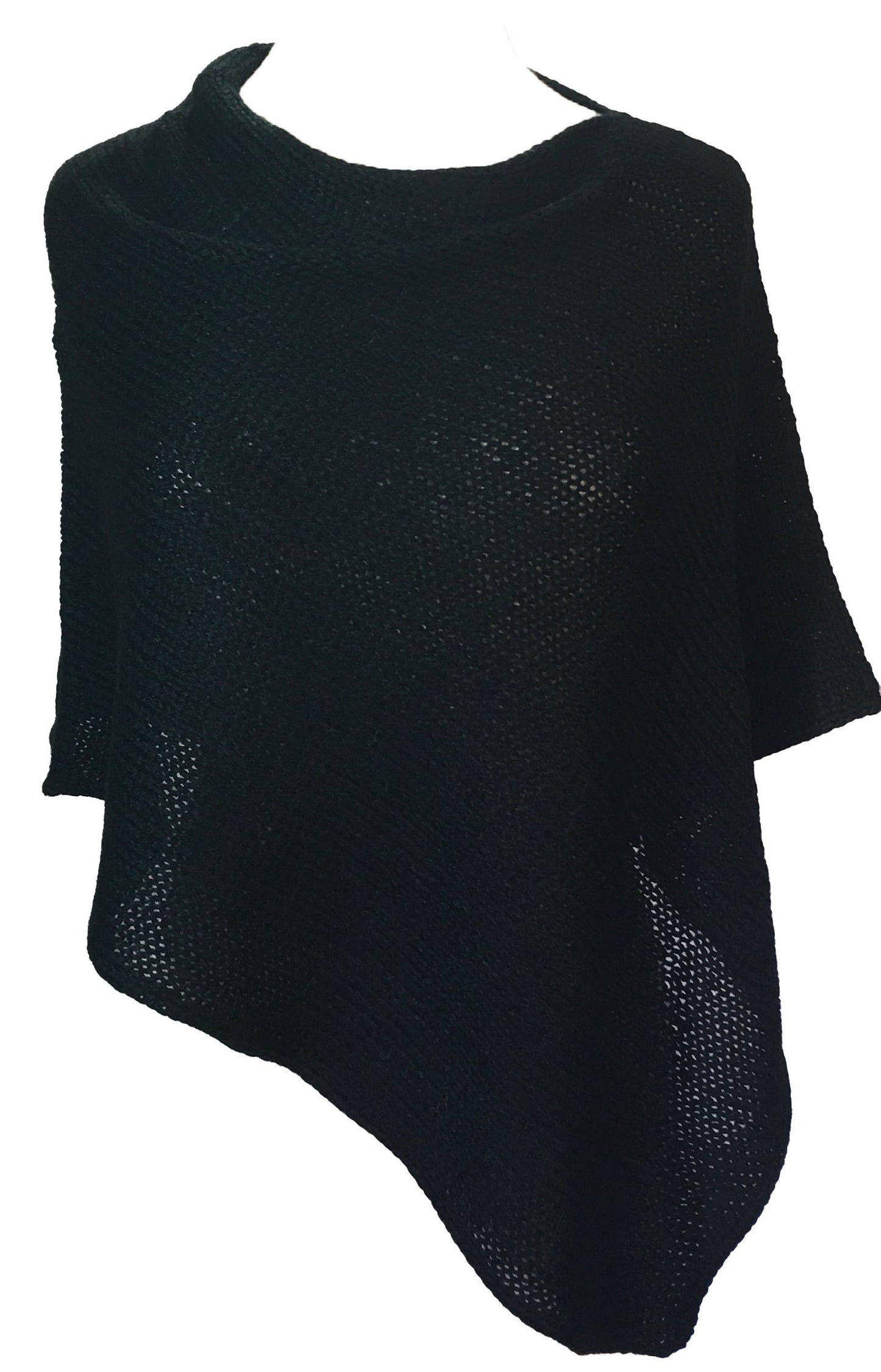 Black Alpaca Hand Knit Poncho Wrap