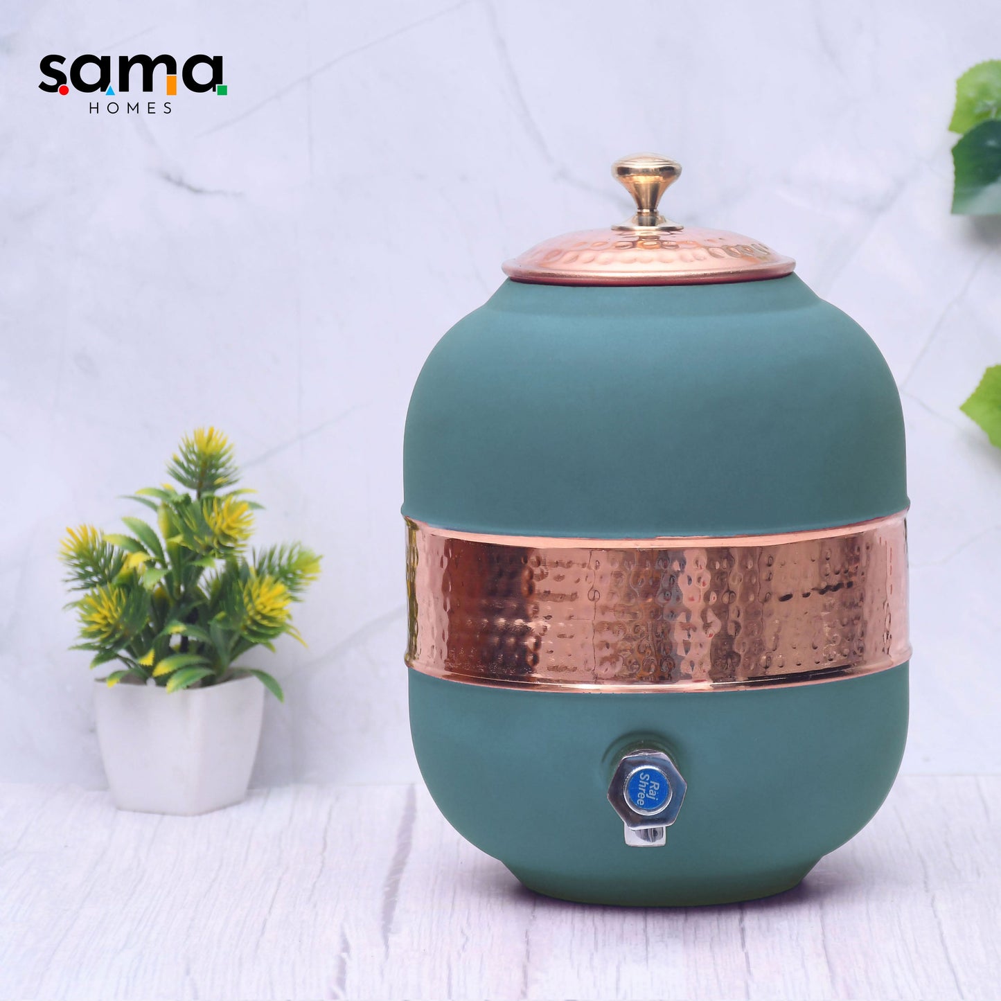 Pure Copper Water Dispenser with Silk Finish and Half Hammered Design 5 & 8 Liter | Colours Available - Red, Blue, Green, Yellow, Black, Gray