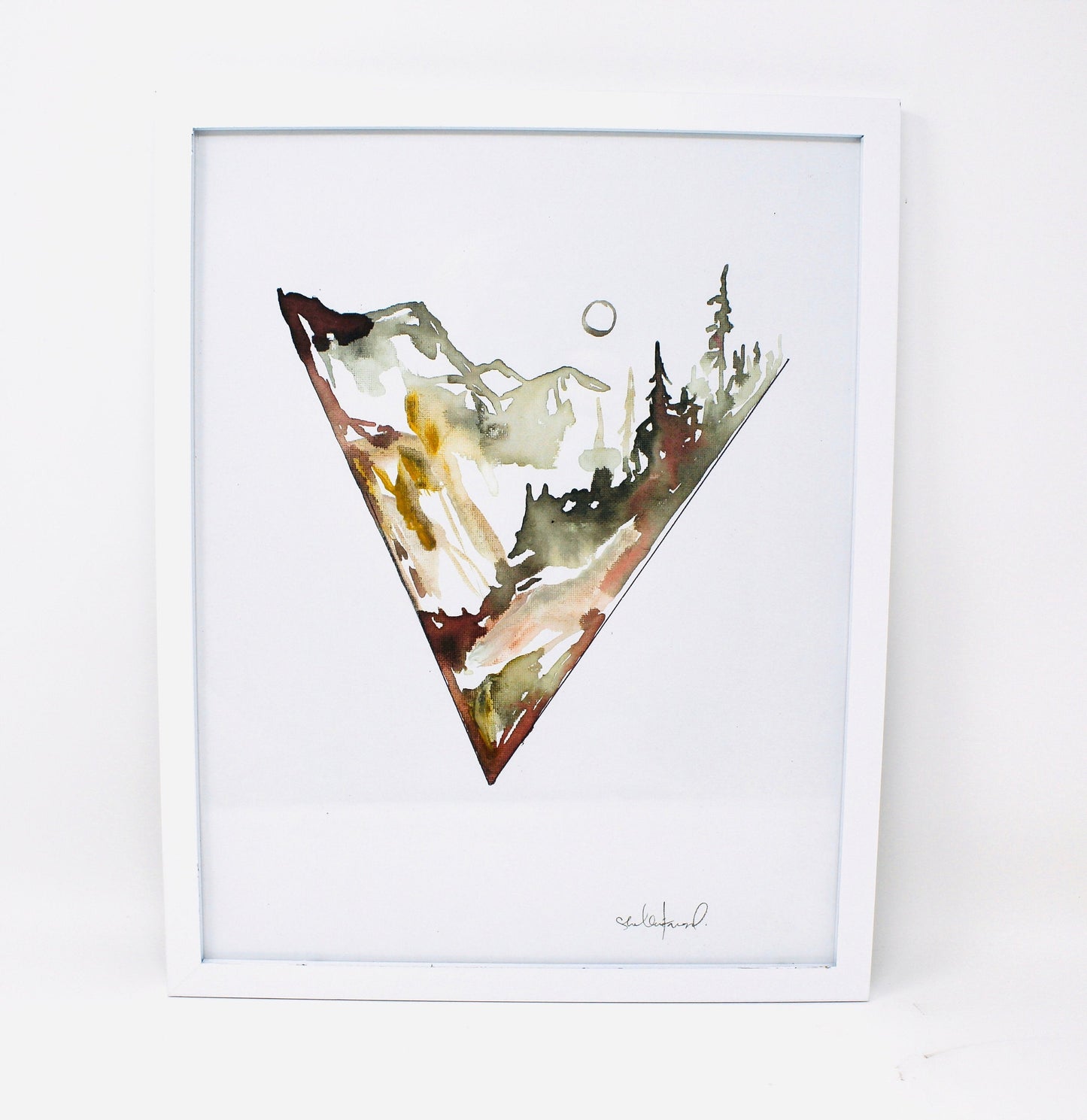 Minimal Triangle Mountain Watercolor, 11x14 Art Print, Simple Adventure Art, Mountians Painting