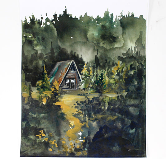 Cozy Cabin Print 11x14 Adventure Print Home Decor Cabin Watercolor Inspirational Wall Art