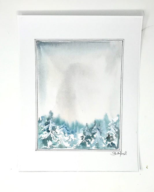 Christmas Collection- Snowy Pines Watercolor, 11x14 Print, Christmas Decorations, Holiday Print