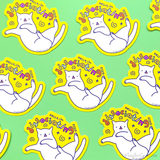 Dissociating Cat Mental Health Anxiety Vinyl Sticker