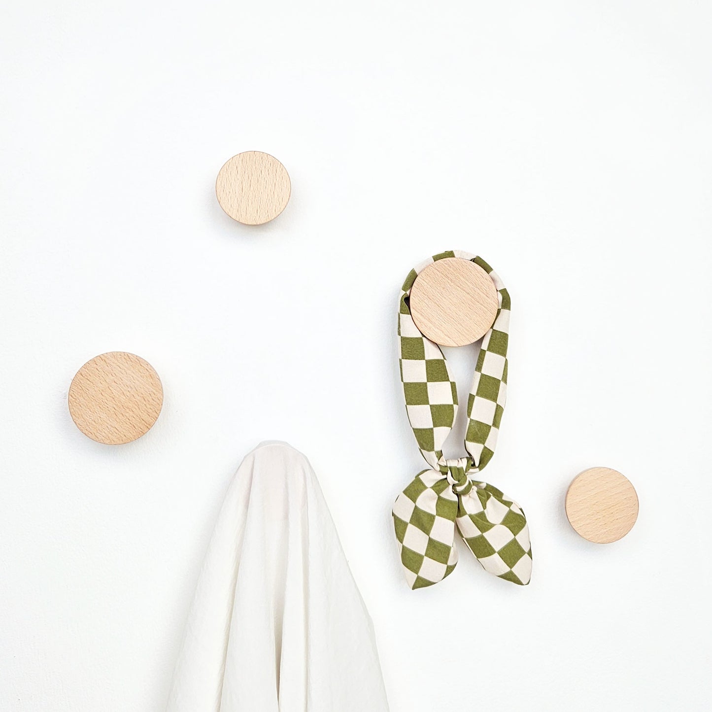 Round Beech Wood Coat Hook/Knob - Set of 4