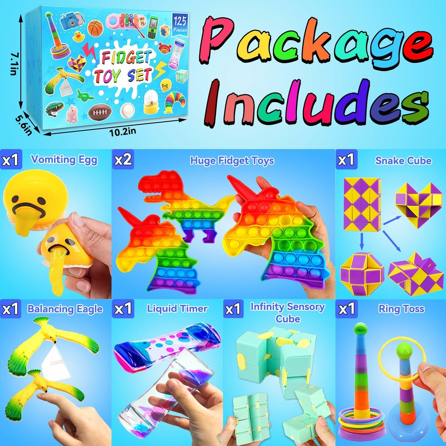 125 Pack Fidget Toys Stress Relief Assortment for Kids - Anxiety Relief