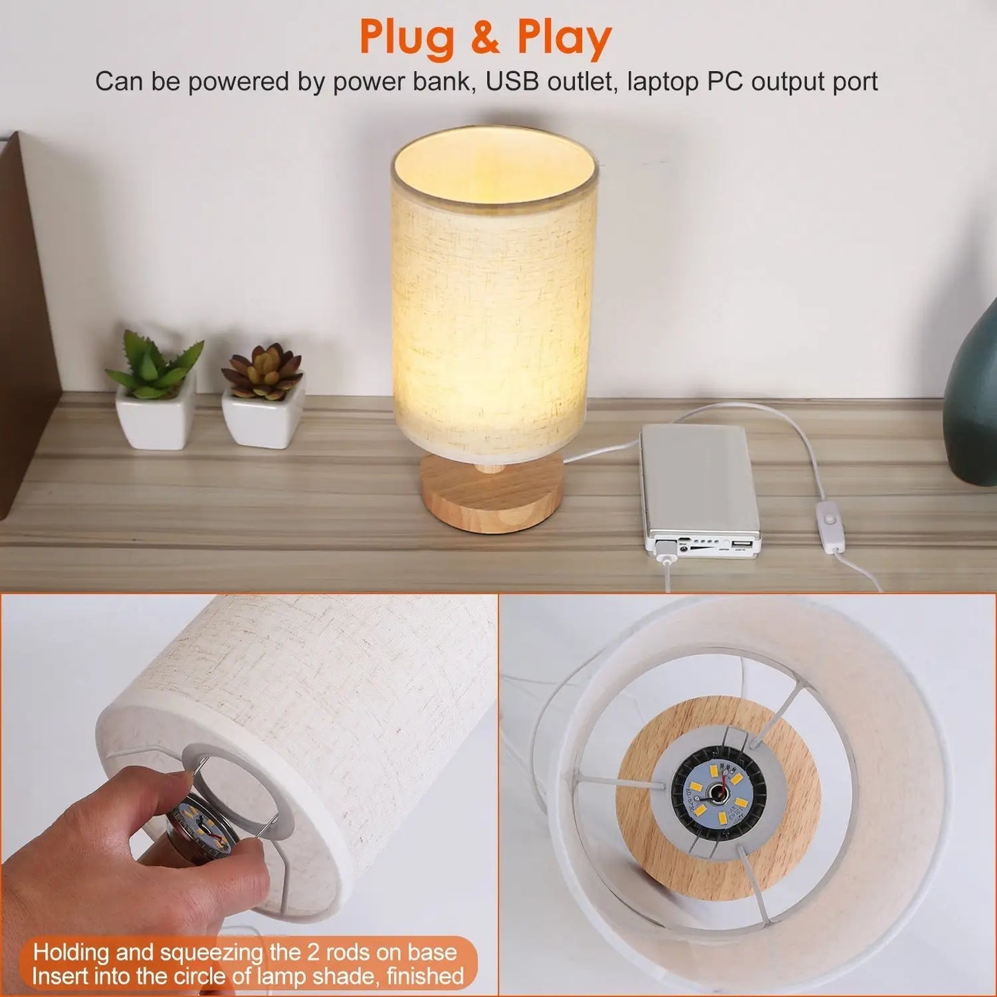 Wood & White Desk Lamp with Bamboo Base and Warm 3000K Lighting