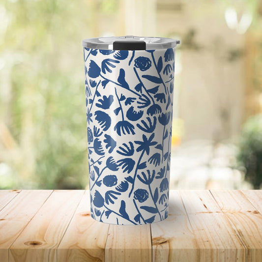 Dark Blue Floral Travel Mug