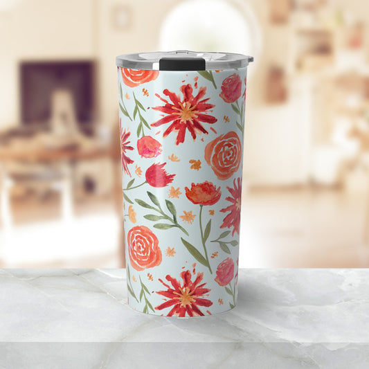 Red Flower Burst Travel Mug