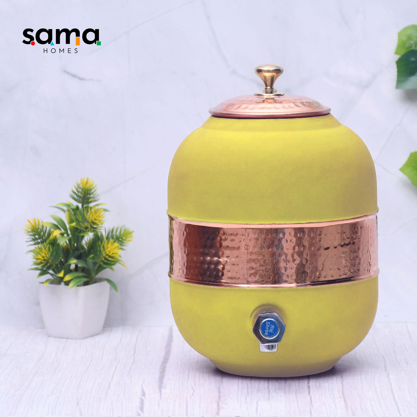 Pure Copper Water Dispenser with Silk Finish and Half Hammered Design 5 & 8 Liter | Colours Available - Red, Blue, Green, Yellow, Black, Gray